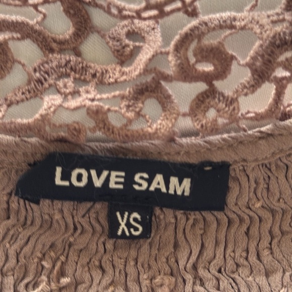 Anthropologie Love Sam Lissa Silk Peasant Blouse Embroidered Smocked Tan Sz XS - Picture 9 of 16